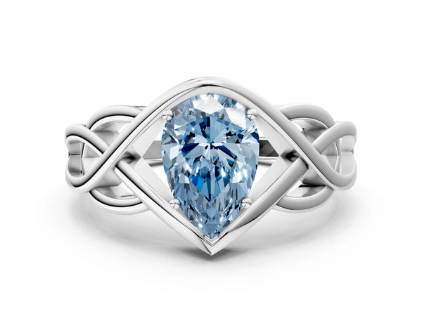 White gold Fancy Blue Pear Cut Solitaire Intertwined Band Prong Setting Ring