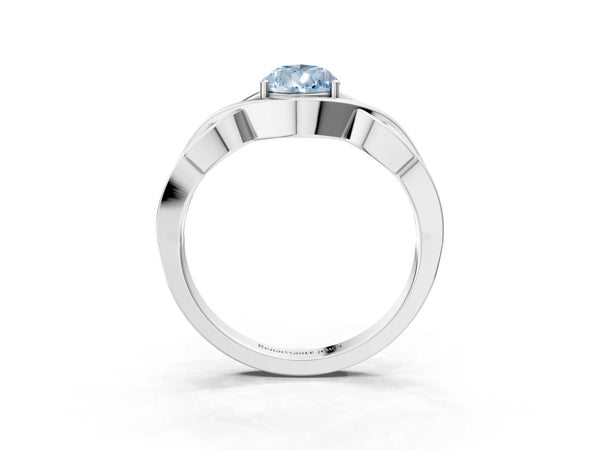 White gold Fancy Blue Pear Cut Solitaire Intertwined Band Prong Setting Ring