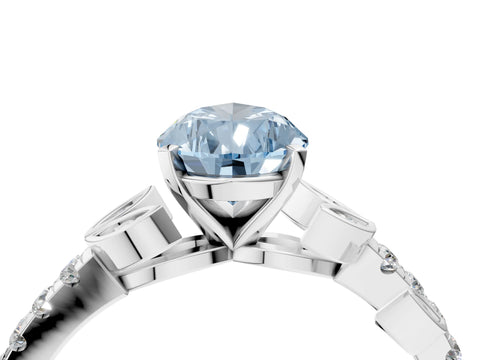 White gold Fancy Blue Pear Cut Solitaire Leaf-Inspired Diamond Ring with Pavé Band and Four-Prong Setting_28