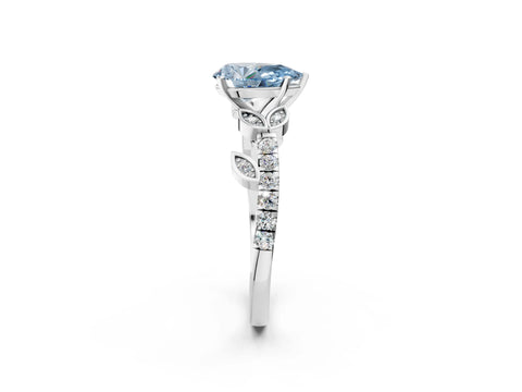 White gold Fancy Blue Pear Cut Solitaire Leaf-Inspired Diamond Ring with Pavé Band and Four-Prong Setting_38