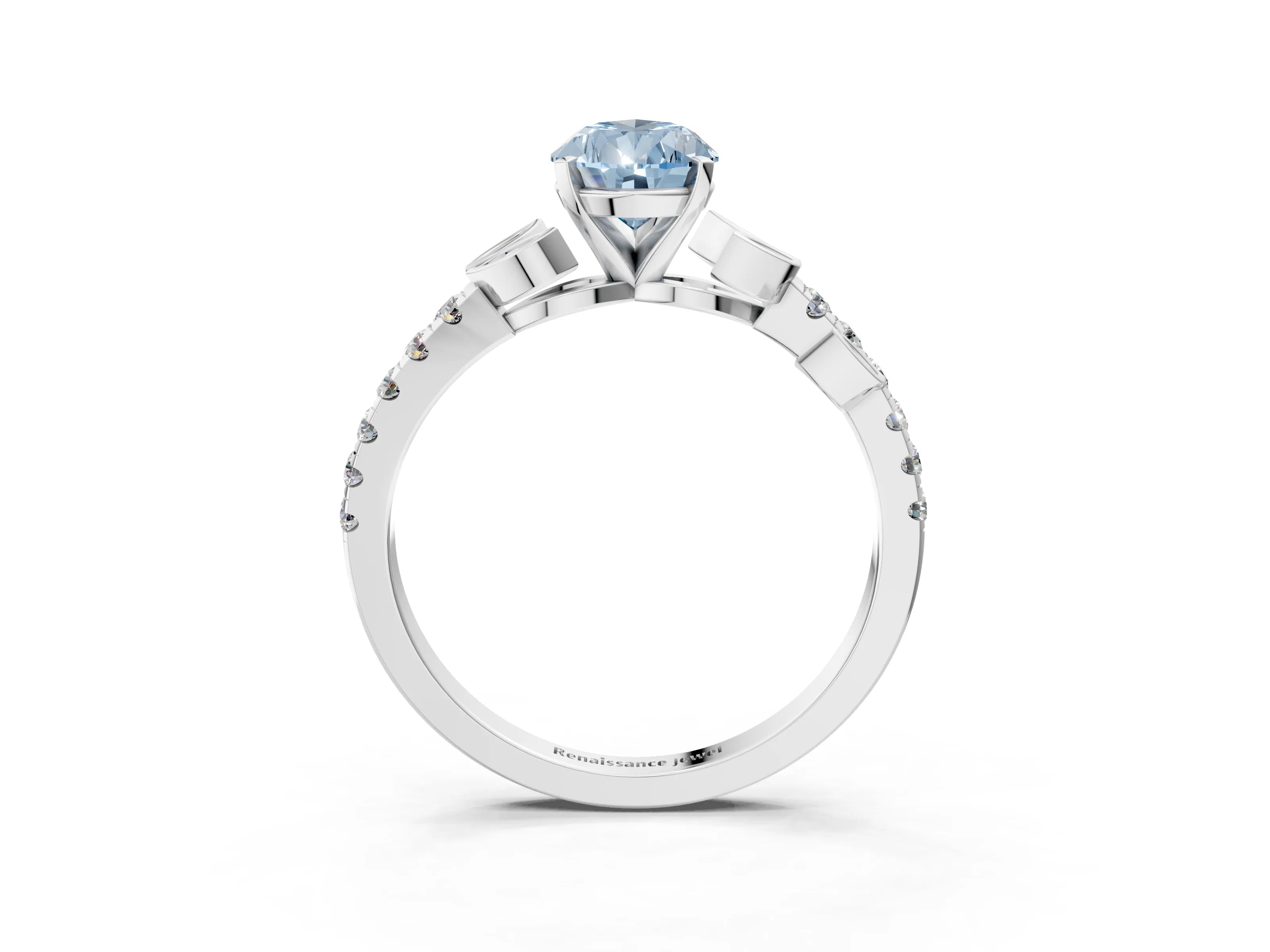 White gold Fancy Blue Pear Cut Solitaire Leaf-Inspired Diamond Ring with Pavé Band and Four-Prong Setting_39