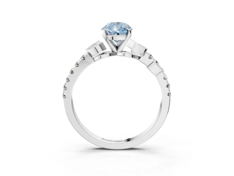 White gold Fancy Blue Pear Cut Solitaire Leaf-Inspired Diamond Ring with Pavé Band and Four-Prong Setting_48