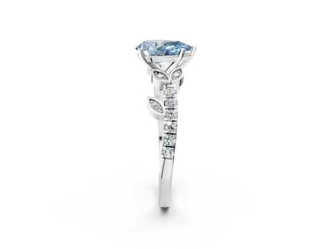 White gold Fancy Blue Pear Cut Solitaire Leaf-Inspired Diamond Ring with Pavé Band and Four-Prong Setting_50