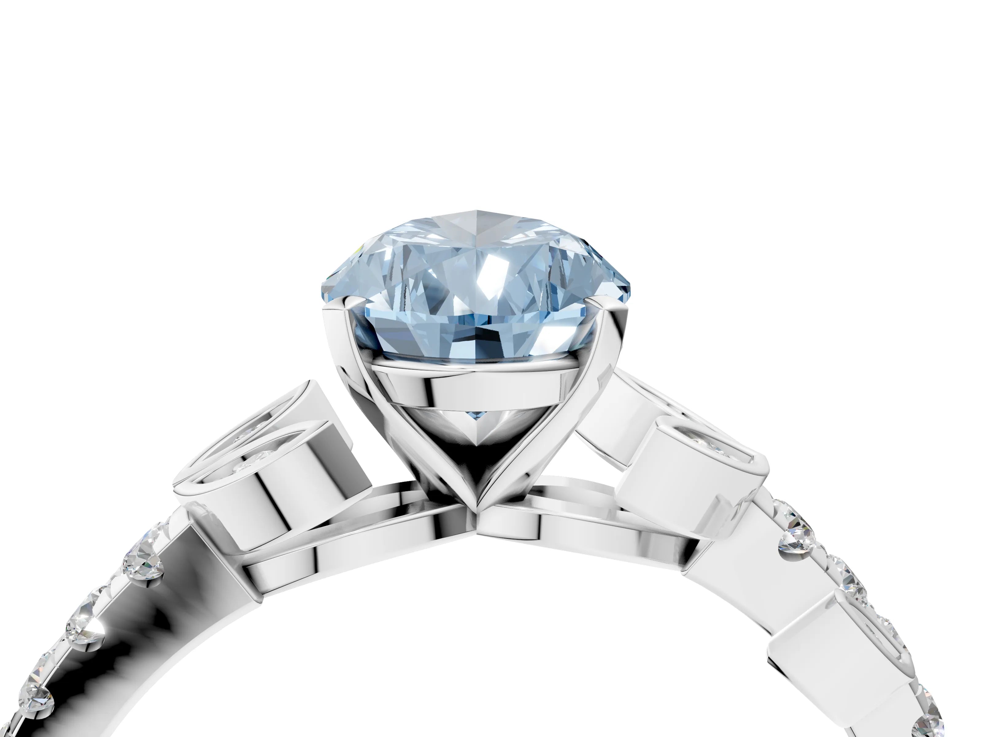 White gold Fancy Blue Pear Cut Solitaire Leaf-Inspired Diamond Ring with Pavé Band and Four-Prong Setting_52