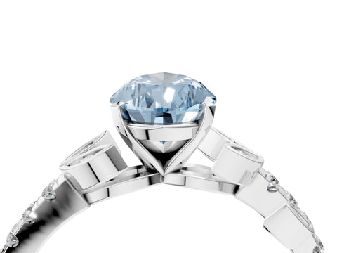 White gold Fancy Blue Pear Cut Solitaire Leaf-Inspired Diamond Ring with Pavé Band and Four-Prong Setting_52