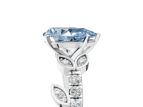 White gold Fancy Blue Pear Cut Solitaire Leaf-Inspired Diamond Ring with Pavé Band and Four-Prong Setting_53