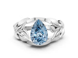 White gold Fancy Blue Pear Cut Solitaire Leaf-Inspired Engagement Ring with Prong Setting_12