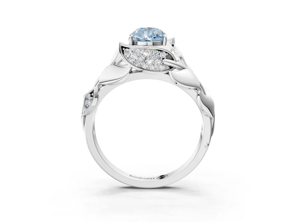 White Gold Pear-Shaped Pave Leaf Bypass Engagement Ring Setting for Fancy Blue Center