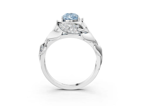 White gold Fancy Blue Pear Cut Solitaire Leaf-Inspired Engagement Ring with Prong Setting_3