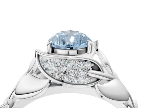 White gold Fancy Blue Pear Cut Solitaire Leaf-Inspired Engagement Ring with Prong Setting_4