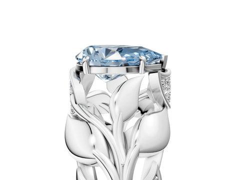White gold Fancy Blue Pear Cut Solitaire Leaf-Inspired Engagement Ring with Prong Setting_5