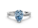 White gold Fancy Blue Pear Cut Solitaire Milgrain Engraved Band with Four-Prong Setting_12