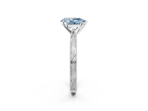 White gold Fancy Blue Pear Cut Solitaire Milgrain Engraved Band with Four-Prong Setting_14