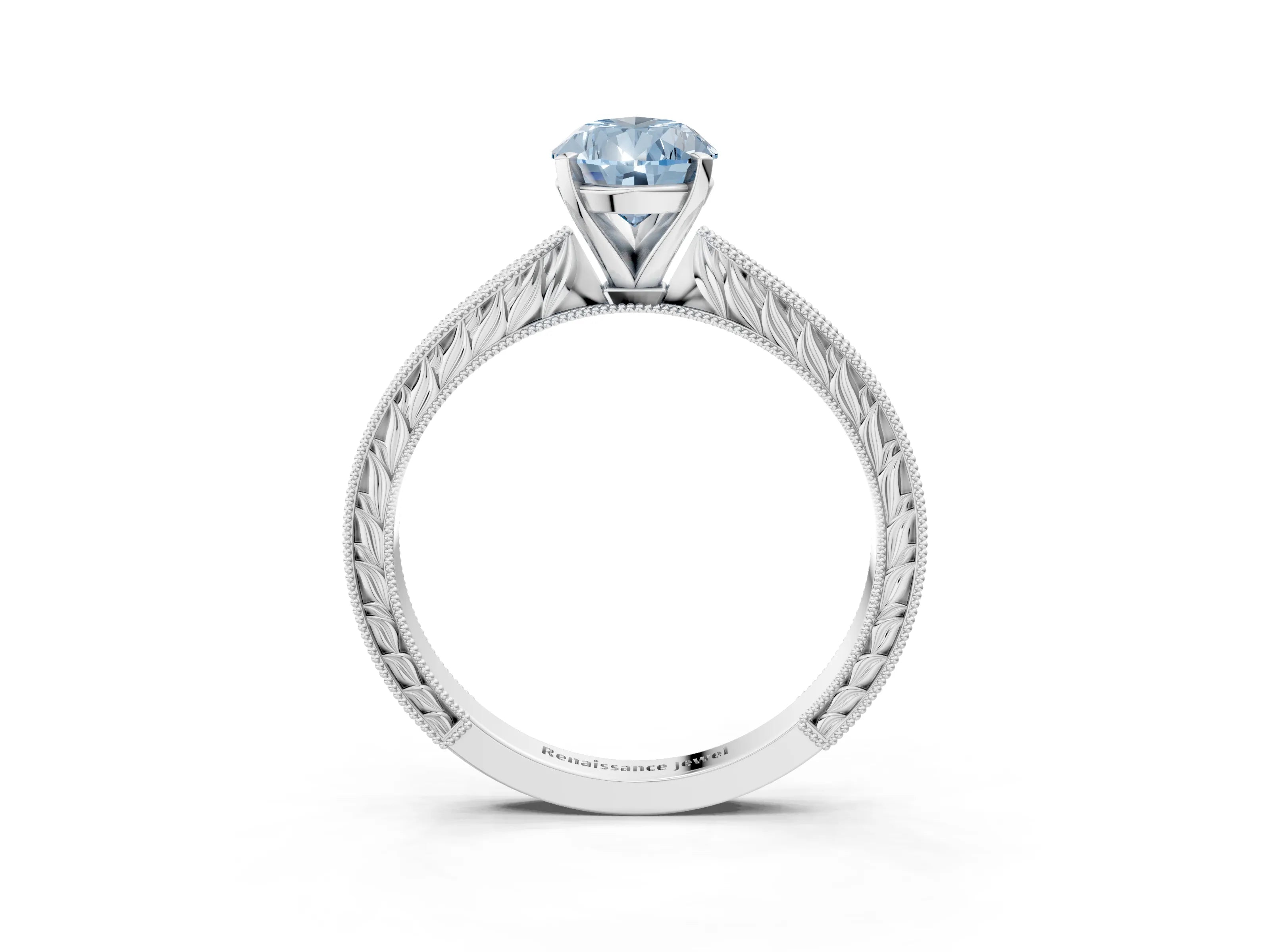 White gold Fancy Blue Pear Cut Solitaire Milgrain Engraved Band with Four-Prong Setting_15