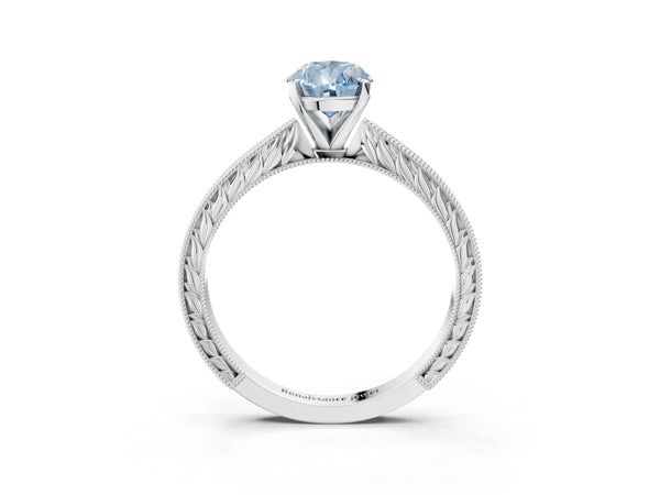 Platinum Pear-Shaped Solitaire Engagement Ring Setting for Fancy Blue Center with Engraved Band