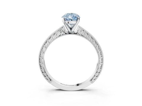 White gold Fancy Blue Pear Cut Solitaire Milgrain Engraved Band with Four-Prong Setting_15