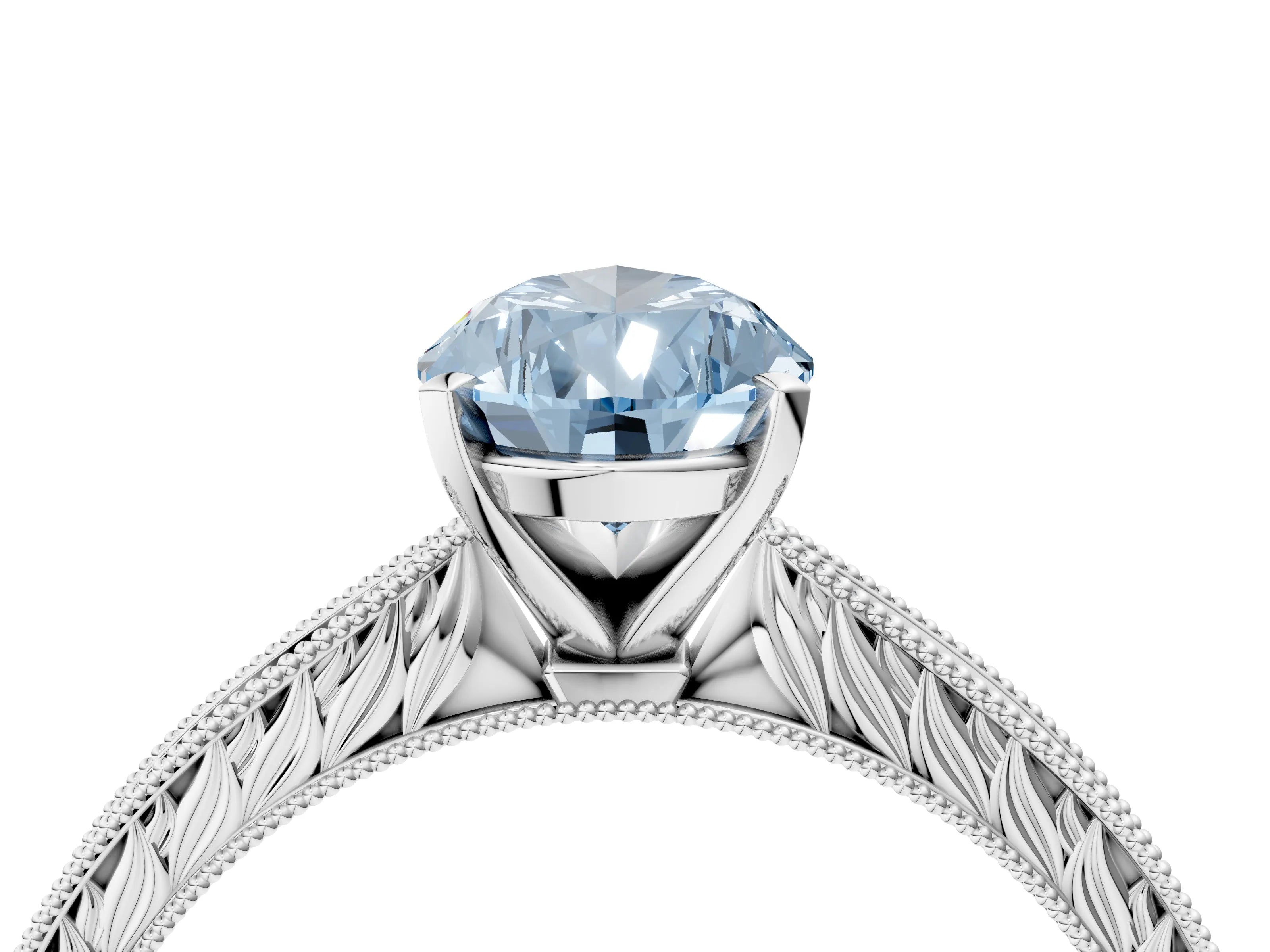 White gold Fancy Blue Pear Cut Solitaire Milgrain Engraved Band with Four-Prong Setting_16
