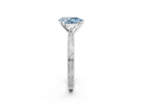 White gold Fancy Blue Pear Cut Solitaire Milgrain Engraved Band with Four-Prong Setting_2