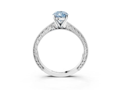 White gold Fancy Blue Pear Cut Solitaire Milgrain Engraved Band with Four-Prong Setting_3