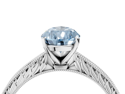 White gold Fancy Blue Pear Cut Solitaire Milgrain Engraved Band with Four-Prong Setting_4