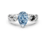White gold Fancy Blue Pear Cut Solitaire Milgrain Leaf Band with Prong Setting_12