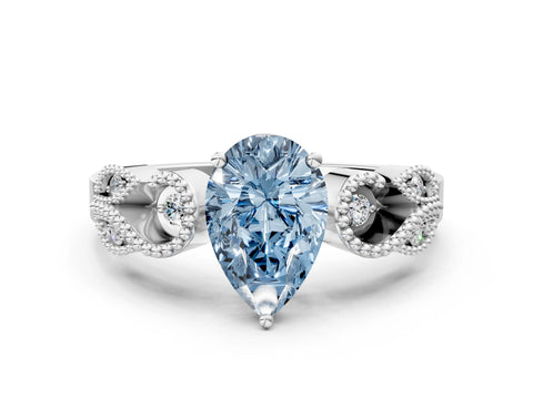 White gold Fancy Blue Pear Cut Solitaire Milgrain Leaf Band with Prong Setting_12