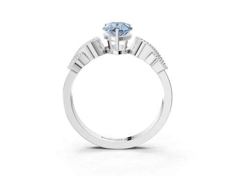 White gold Fancy Blue Pear Cut Solitaire Milgrain Leaf Band with Prong Setting_15