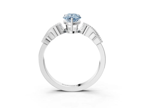 White gold Fancy Blue Pear Cut Solitaire Milgrain Leaf Band with Prong Setting_3