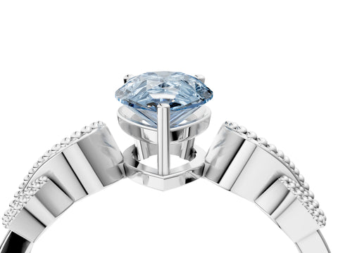 White gold Fancy Blue Pear Cut Solitaire Milgrain Leaf Band with Prong Setting_4