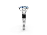 White gold Fancy Blue Pear Cut Solitaire Princess Side Stone Engraved Band Prong Setting Ring_14