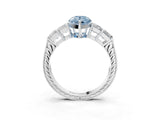 White gold Fancy Blue Pear Cut Solitaire Princess Side Stone Engraved Band Prong Setting Ring_15
