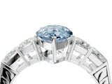 White gold Fancy Blue Pear Cut Solitaire Princess Side Stone Engraved Band Prong Setting Ring_16