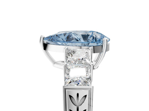 White gold Fancy Blue Pear Cut Solitaire Princess Side Stone Engraved Band Prong Setting Ring_17