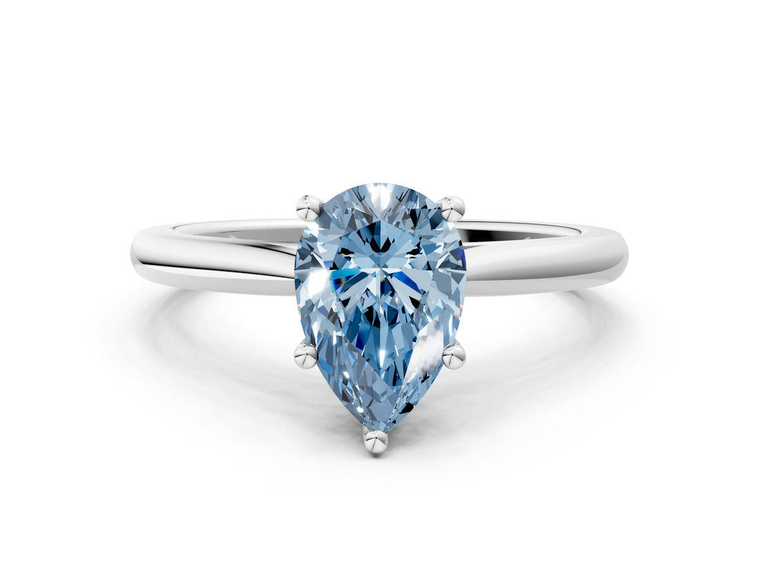 White gold Fancy Blue Pear  Cut Solitaire Ring with Cathedral Band and Four-Prong Setting_108