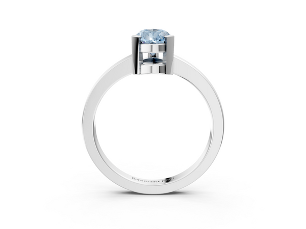 White gold Fancy Blue Pear  Cut Solitaire Ring with Four-Prong Setting and Classic Band