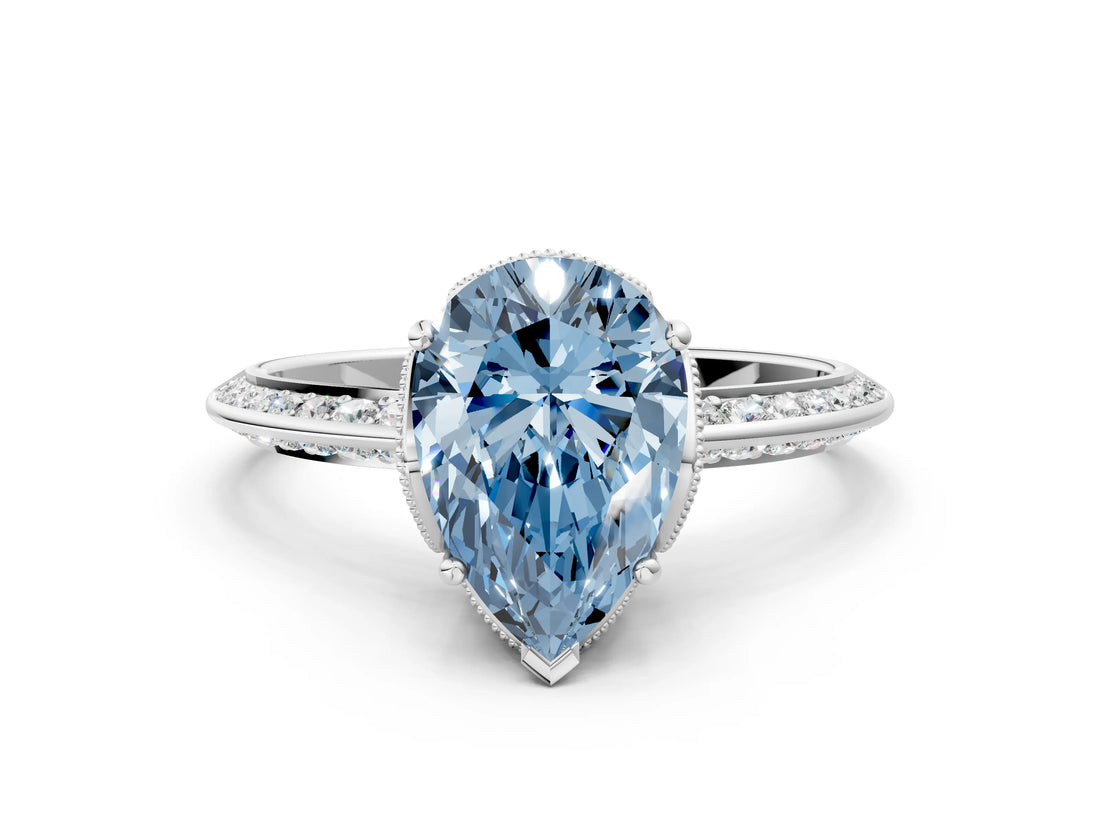 White gold Fancy Blue Pear Cut Solitaire Split Shank Pave Diamond Engagement Ring with Four-Prong Setting_24