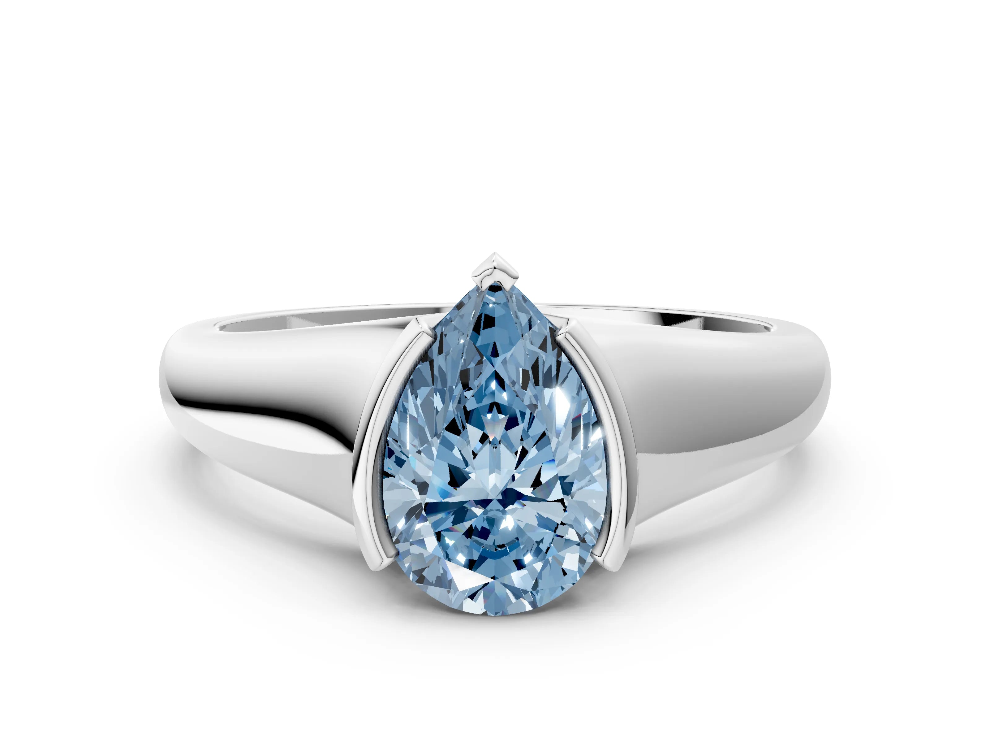 White gold Fancy Blue Pear Cut Solitaire Tension Set Diamond Ring with Split Shank Band_24