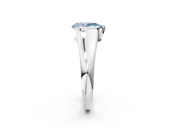 Platinum Fancy Blue Pear Cut Solitaire Tension Set Diamond Ring with Split Shank Band