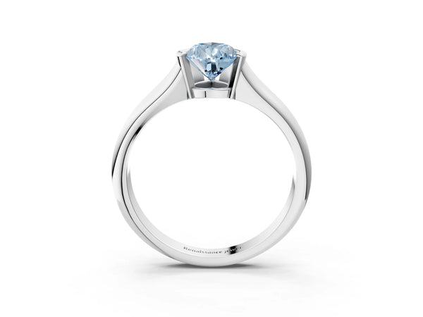 Platinum Fancy Blue Pear Cut Solitaire Tension Set Diamond Ring with Split Shank Band