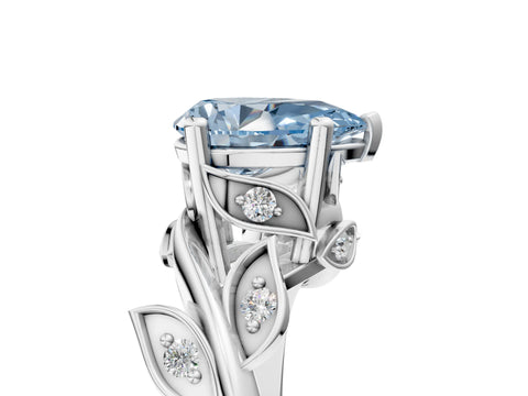 White gold Fancy Blue Pear Cut Solitaire Twist Engagement Ring with Leaf Accents and Prong Setting_17