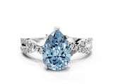 White gold Fancy Blue Pear Cut Solitaire Twist Pave Diamond Engagement Ring with Prong Setting