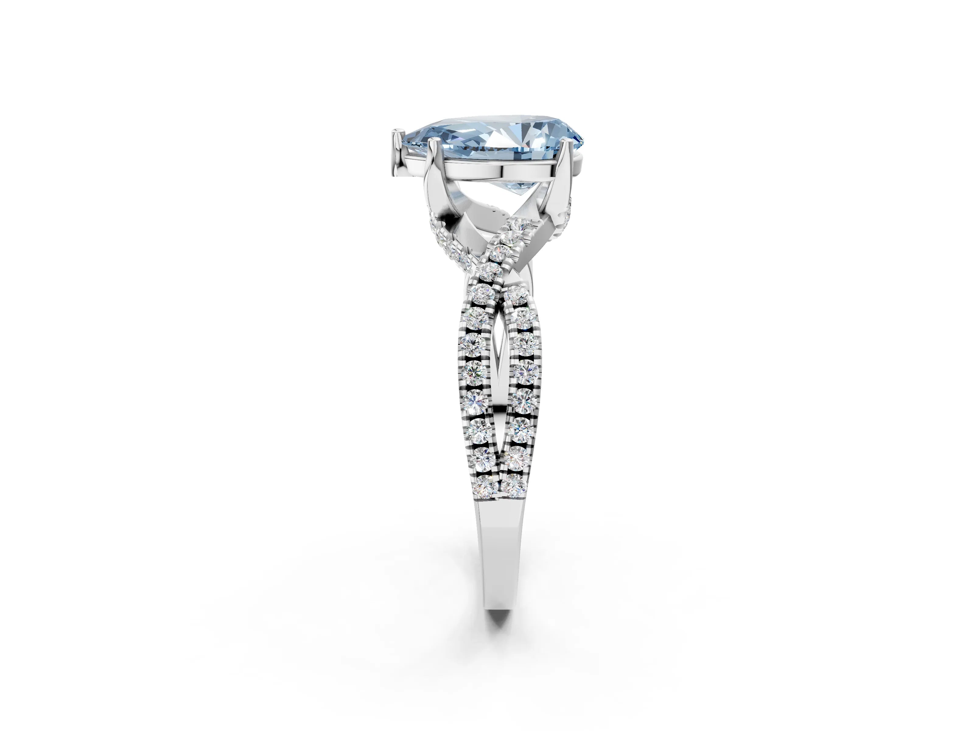 White gold Fancy Blue Pear Cut Solitaire Twist Pave Diamond Engagement Ring with Prong Setting_2