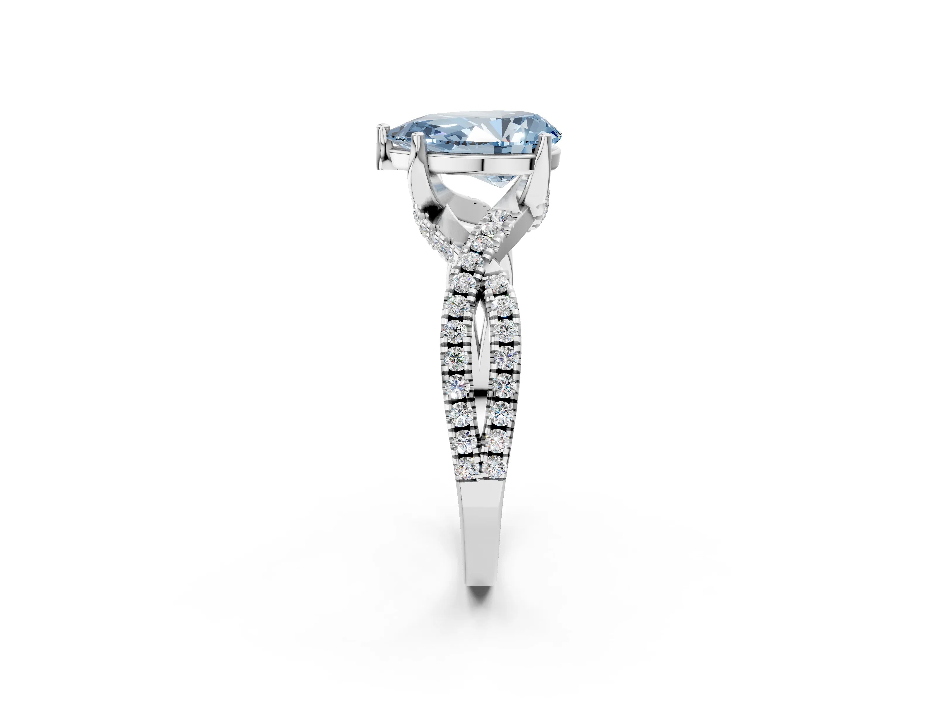 White gold Fancy Blue Pear Cut Solitaire Twist Pave Diamond Engagement Ring with Prong Setting_2