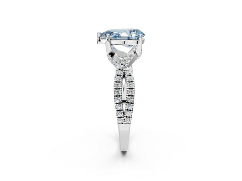 White gold Fancy Blue Pear Cut Solitaire Twist Pave Diamond Engagement Ring with Prong Setting_2