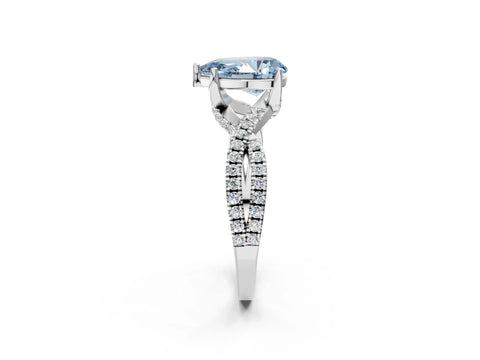 White gold Fancy Blue Pear Cut Solitaire Twist Pave Diamond Engagement Ring with Prong Setting_2