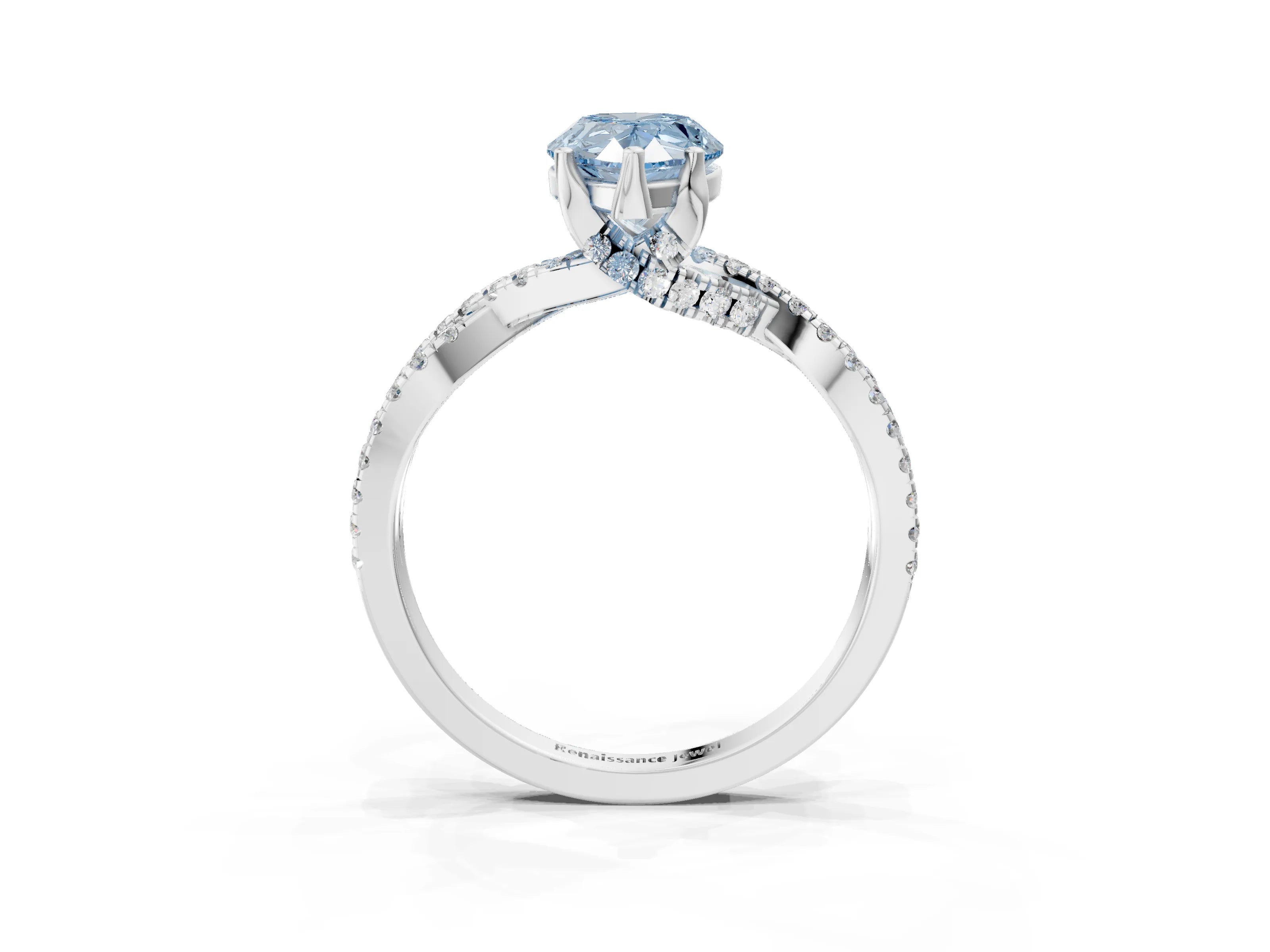 White gold Fancy Blue Pear Cut Solitaire Twist Pave Diamond Engagement Ring with Prong Setting_3