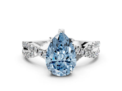 White gold Fancy Blue Pear Cut Solitaire Twist Pave Diamond Engagement Ring with Prong Setting_36