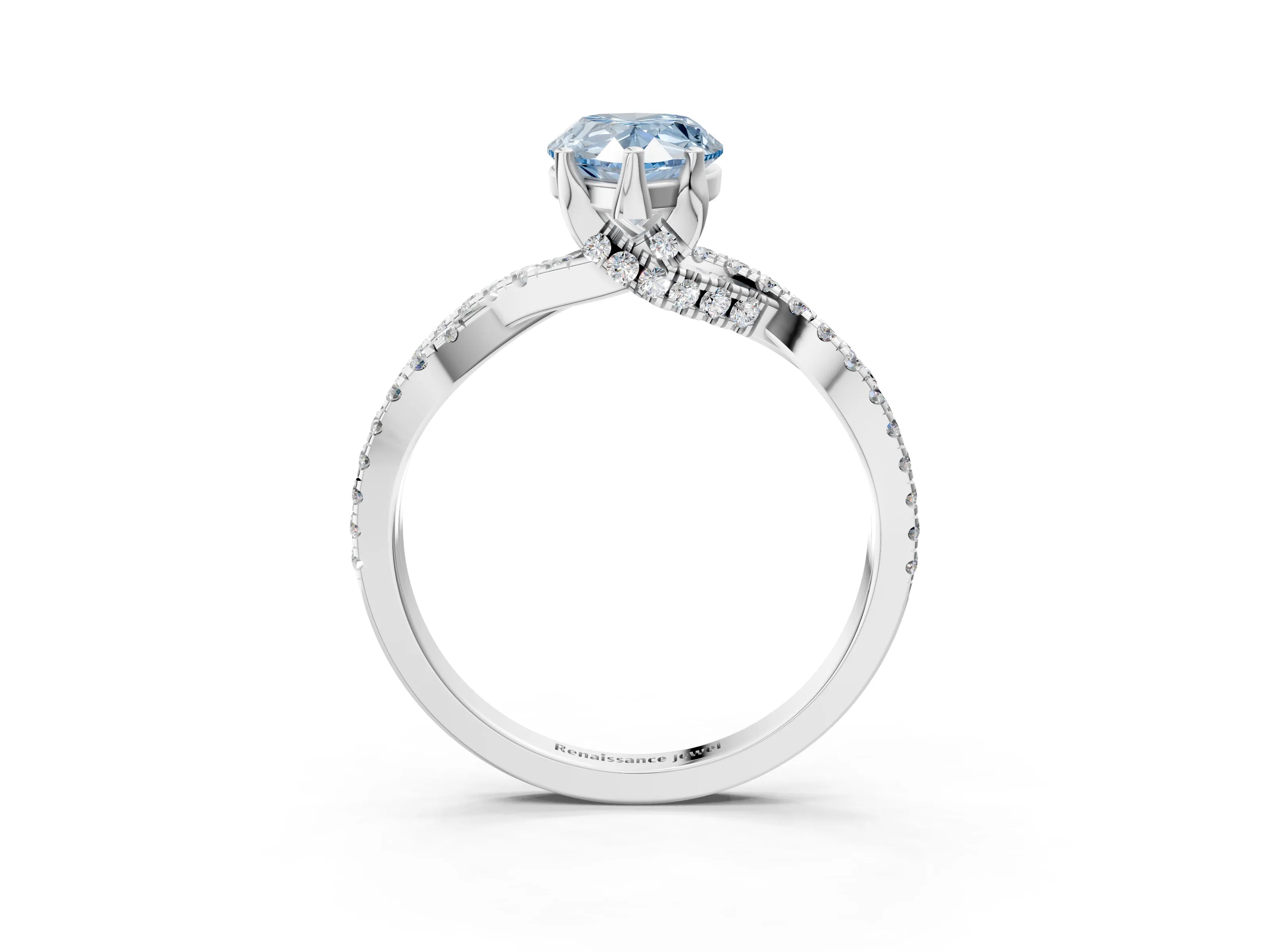 White gold Fancy Blue Pear Cut Solitaire Twist Pave Diamond Engagement Ring with Prong Setting_3