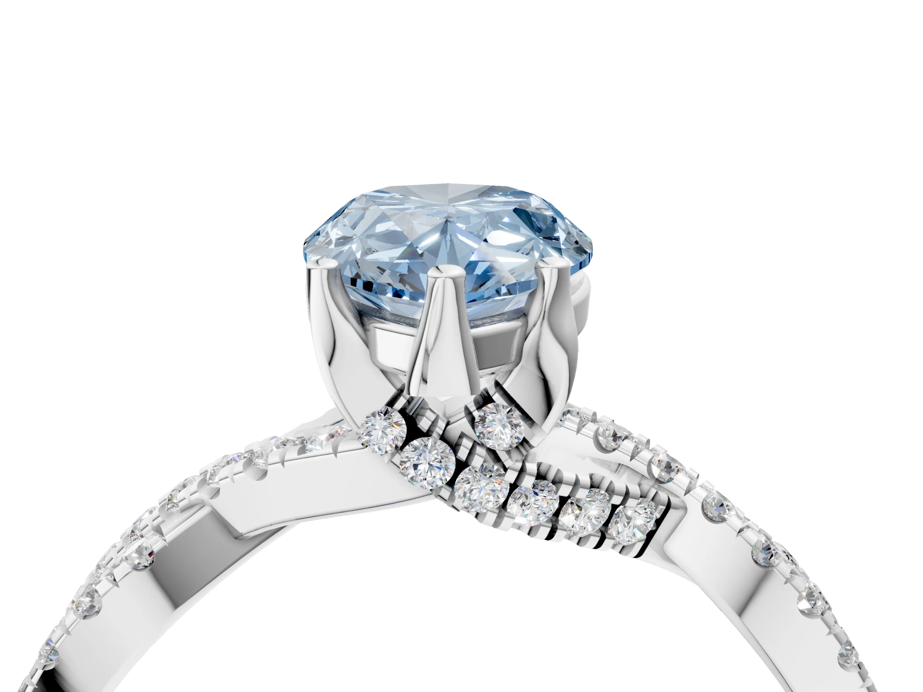 White gold Fancy Blue Pear Cut Solitaire Twist Pave Diamond Engagement Ring with Prong Setting_4