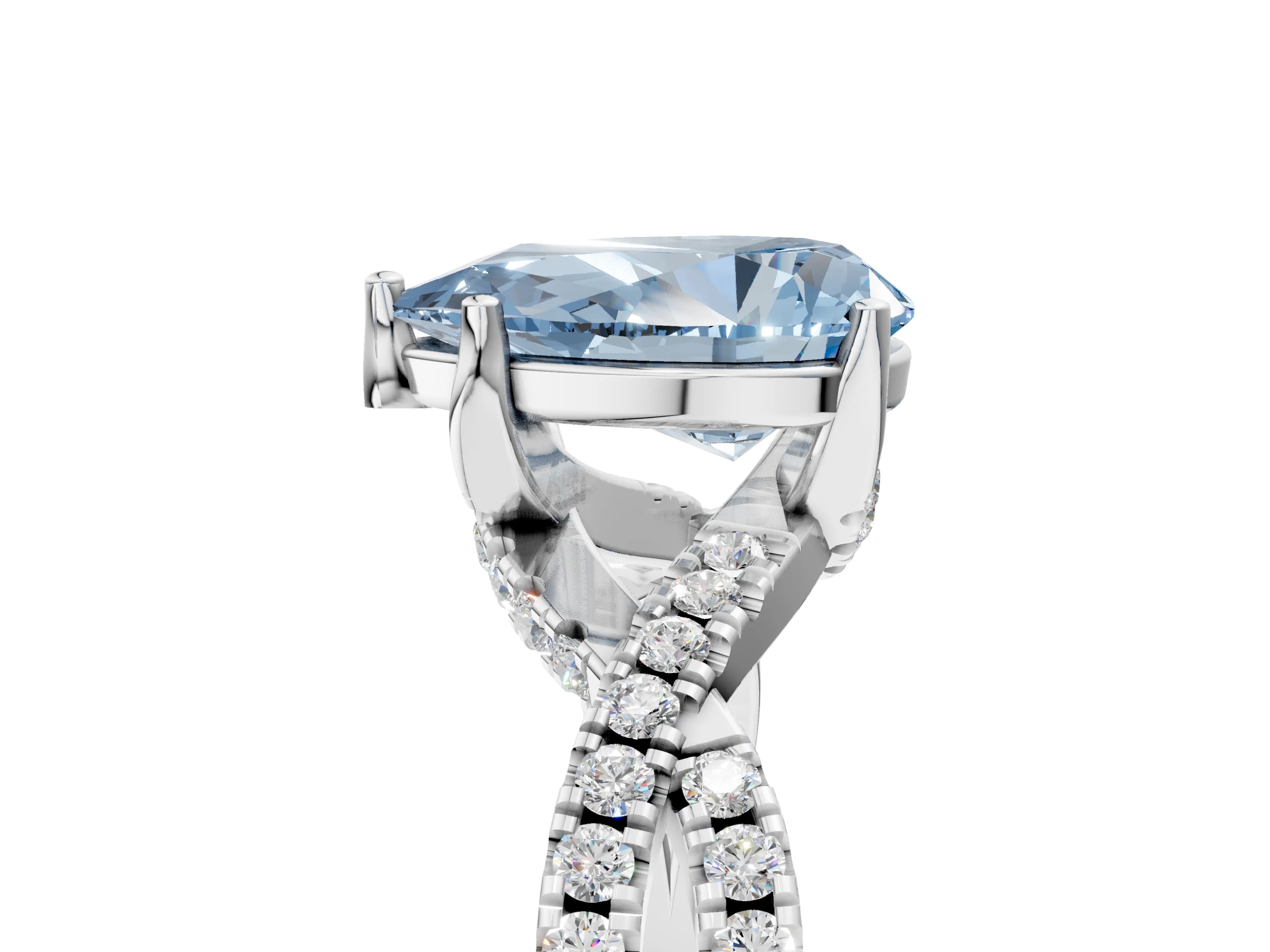 White gold Fancy Blue Pear Cut Solitaire Twist Pave Diamond Engagement Ring with Prong Setting_5